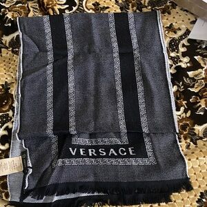Versace Charcoal and Silver Patterned Scarf